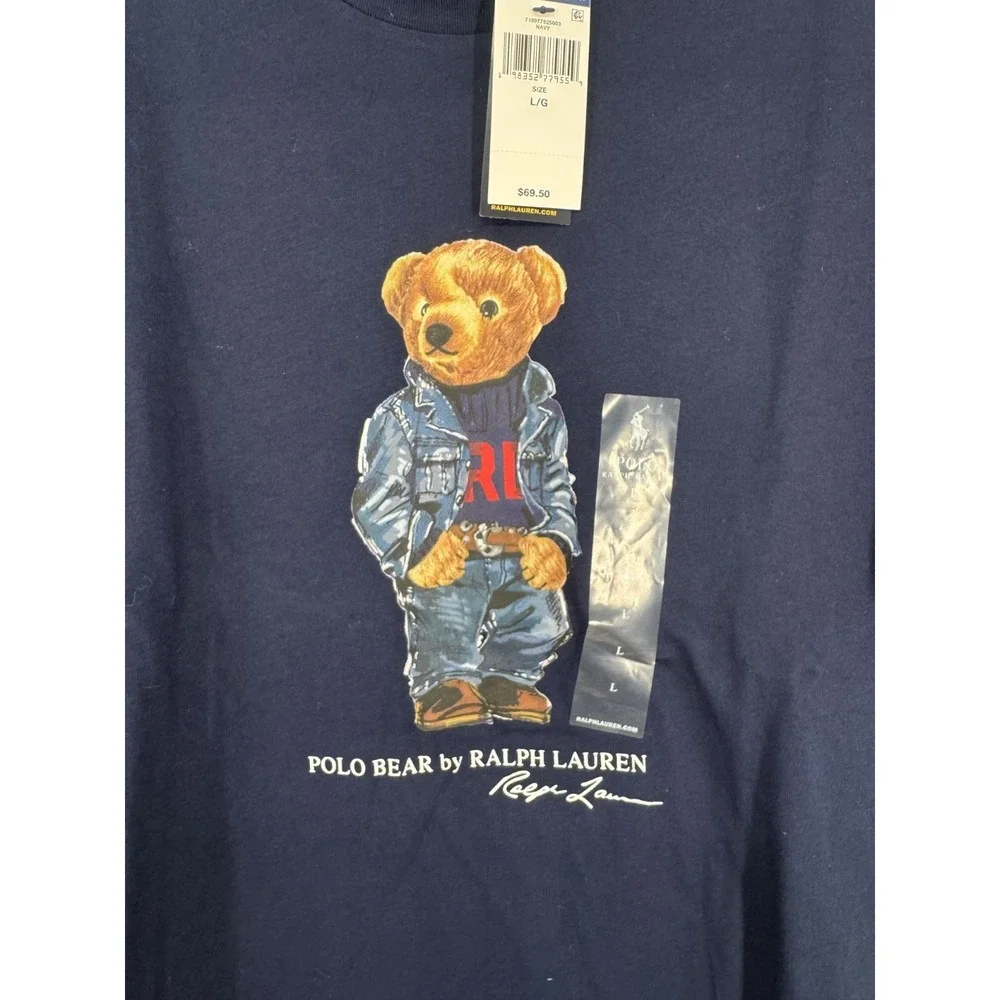 Polo Ralph Lauren Bear Graphic Tee T Shirt Mens Large Navy Blue Short Sleeve